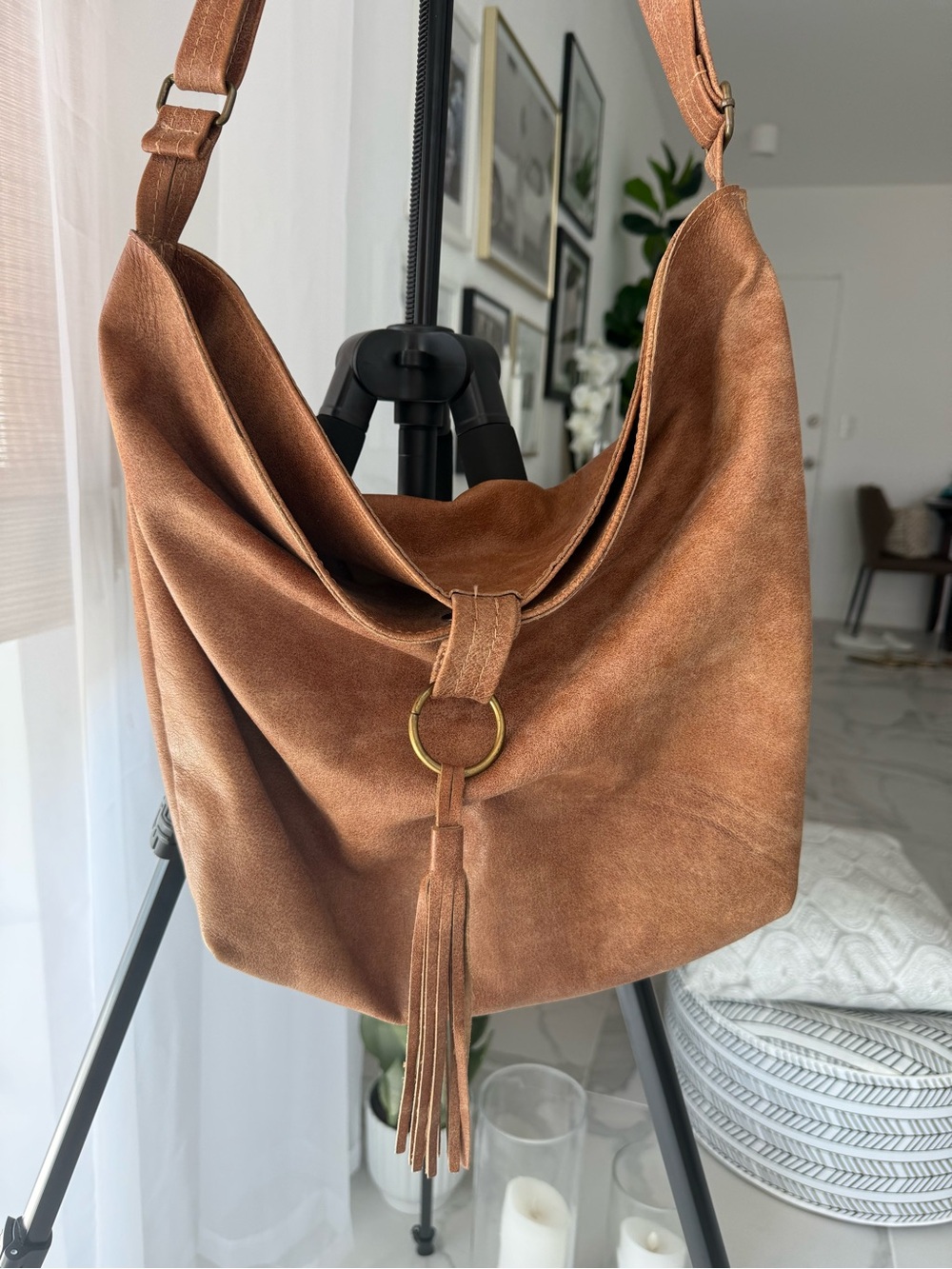Mayko Leather Co. SOFT Brown Leather Hobo Shoulder Bag with Tassel